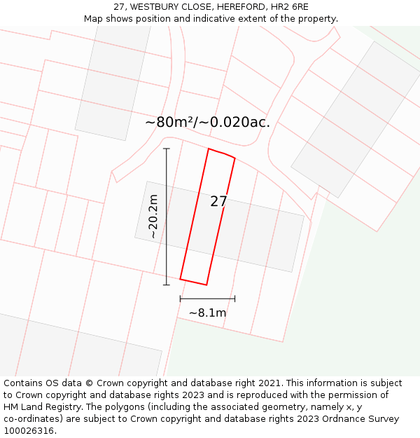 27, WESTBURY CLOSE, HEREFORD, HR2 6RE: Plot and title map