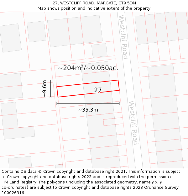 27, WESTCLIFF ROAD, MARGATE, CT9 5DN: Plot and title map