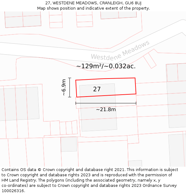 27, WESTDENE MEADOWS, CRANLEIGH, GU6 8UJ: Plot and title map