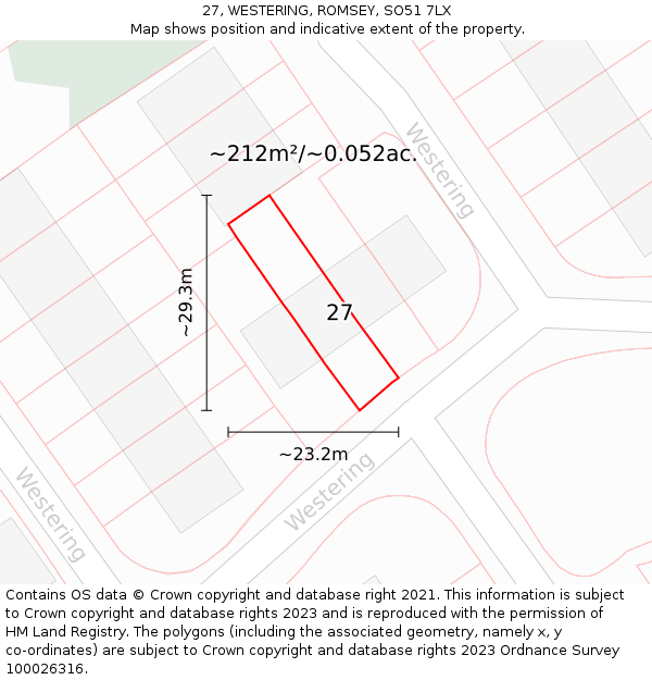 27, WESTERING, ROMSEY, SO51 7LX: Plot and title map