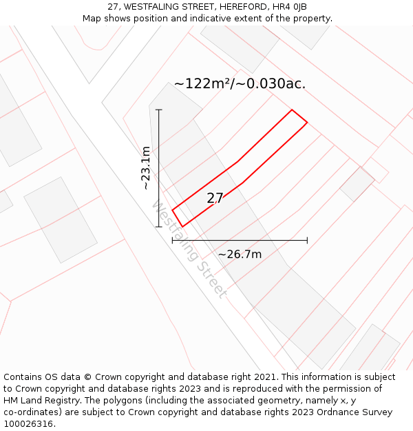 27, WESTFALING STREET, HEREFORD, HR4 0JB: Plot and title map