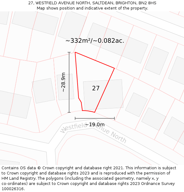27, WESTFIELD AVENUE NORTH, SALTDEAN, BRIGHTON, BN2 8HS: Plot and title map