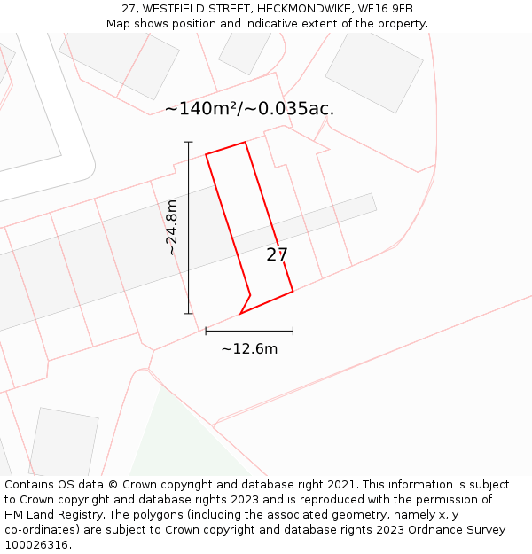 27, WESTFIELD STREET, HECKMONDWIKE, WF16 9FB: Plot and title map
