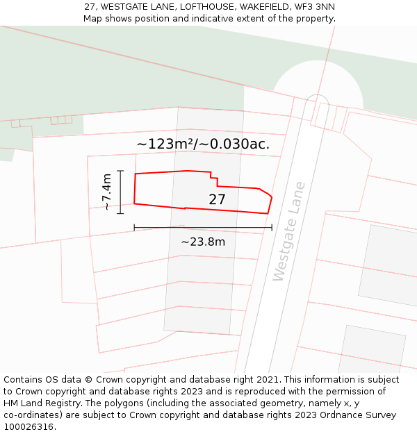 27, WESTGATE LANE, LOFTHOUSE, WAKEFIELD, WF3 3NN: Plot and title map