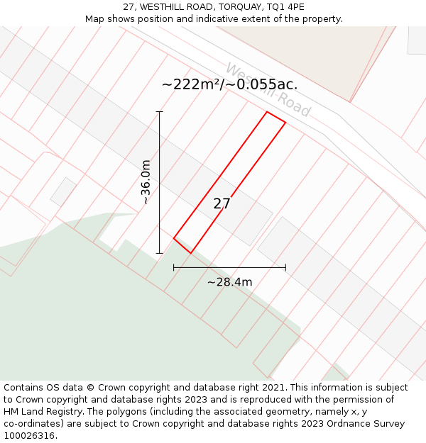 27, WESTHILL ROAD, TORQUAY, TQ1 4PE: Plot and title map