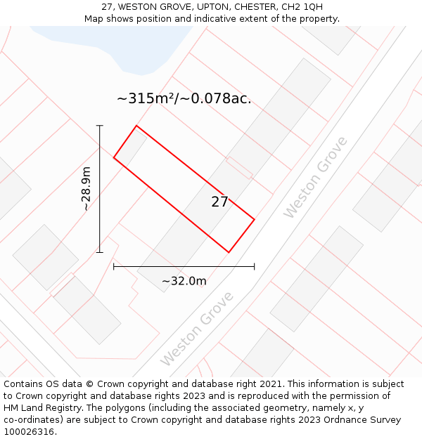 27, WESTON GROVE, UPTON, CHESTER, CH2 1QH: Plot and title map
