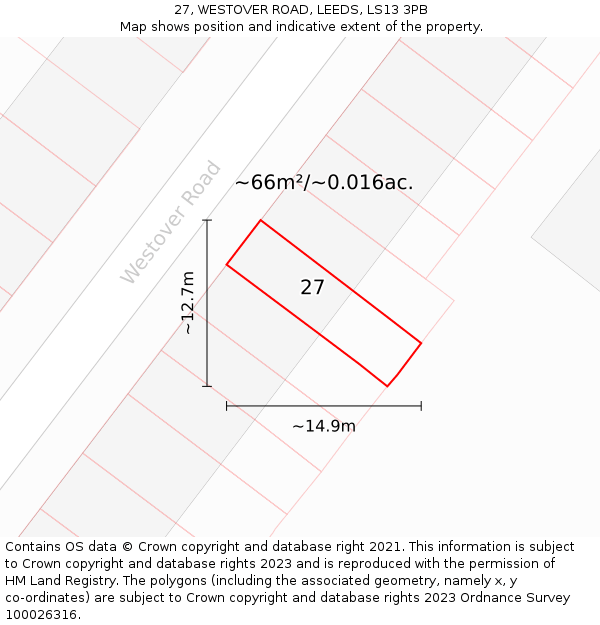 27, WESTOVER ROAD, LEEDS, LS13 3PB: Plot and title map