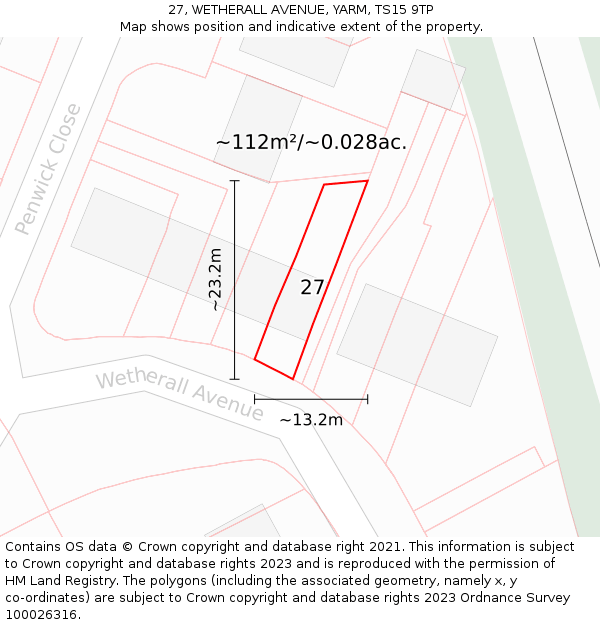 27, WETHERALL AVENUE, YARM, TS15 9TP: Plot and title map