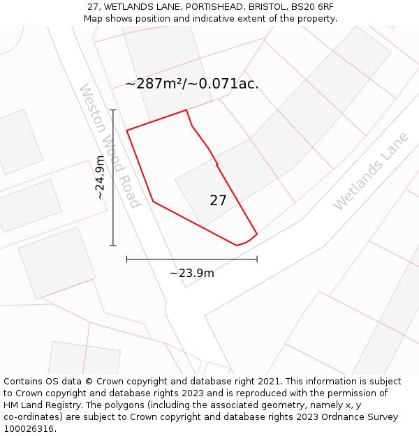 27, WETLANDS LANE, PORTISHEAD, BRISTOL, BS20 6RF: Plot and title map
