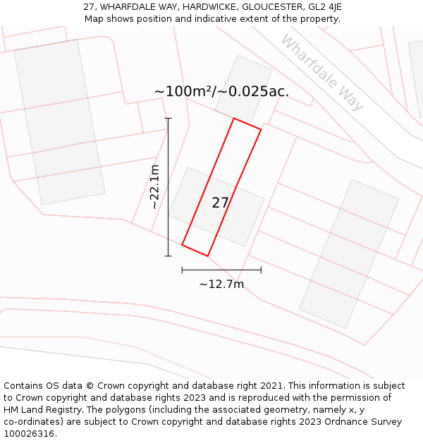 27, WHARFDALE WAY, HARDWICKE, GLOUCESTER, GL2 4JE: Plot and title map