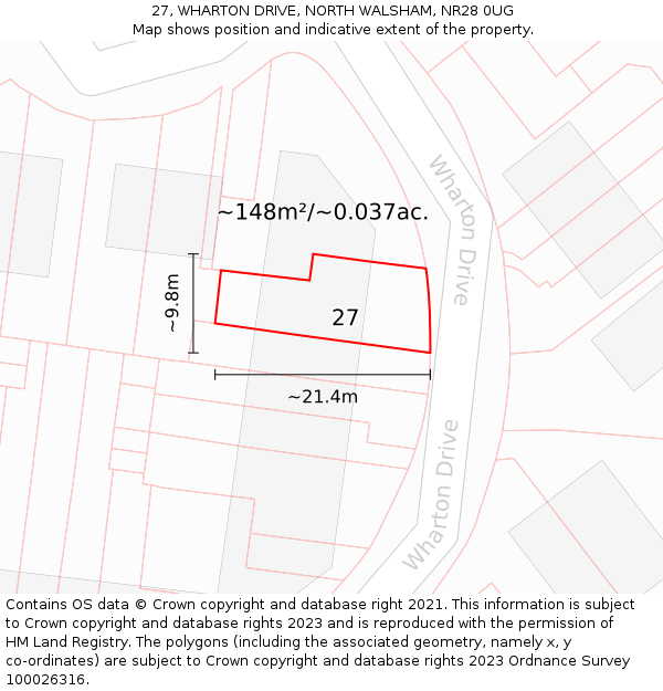 27, WHARTON DRIVE, NORTH WALSHAM, NR28 0UG: Plot and title map