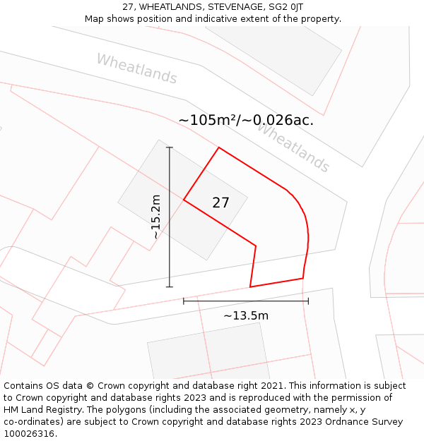 27, WHEATLANDS, STEVENAGE, SG2 0JT: Plot and title map