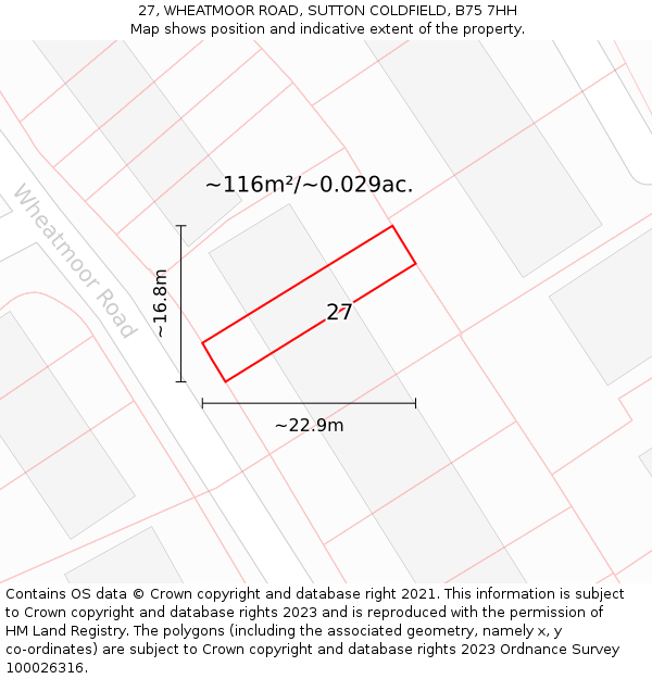 27, WHEATMOOR ROAD, SUTTON COLDFIELD, B75 7HH: Plot and title map