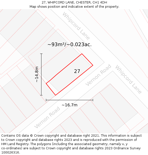 27, WHIPCORD LANE, CHESTER, CH1 4DH: Plot and title map