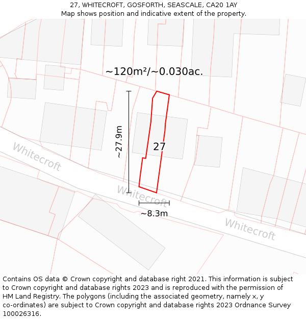 27, WHITECROFT, GOSFORTH, SEASCALE, CA20 1AY: Plot and title map
