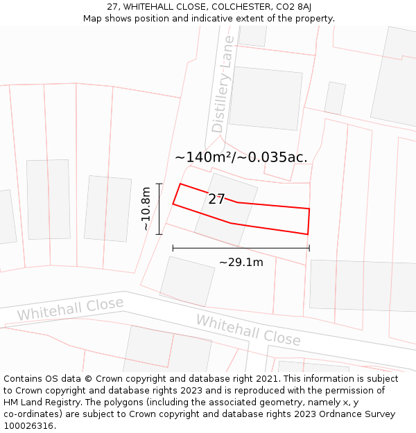 27, WHITEHALL CLOSE, COLCHESTER, CO2 8AJ: Plot and title map