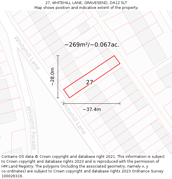 27, WHITEHILL LANE, GRAVESEND, DA12 5LT: Plot and title map