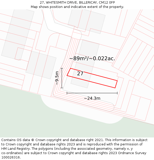 27, WHITESMITH DRIVE, BILLERICAY, CM12 0FP: Plot and title map