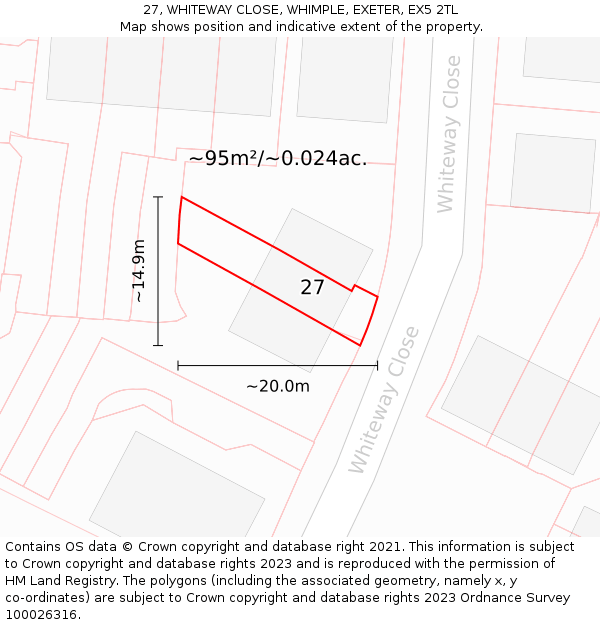 27, WHITEWAY CLOSE, WHIMPLE, EXETER, EX5 2TL: Plot and title map