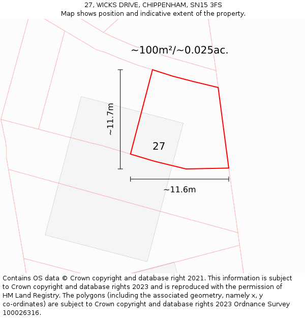 27, WICKS DRIVE, CHIPPENHAM, SN15 3FS: Plot and title map