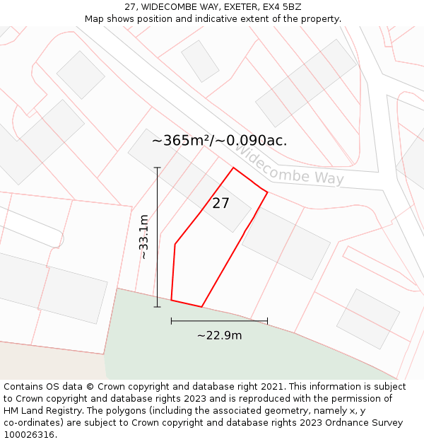 27, WIDECOMBE WAY, EXETER, EX4 5BZ: Plot and title map