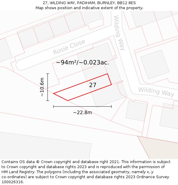27, WILDING WAY, PADIHAM, BURNLEY, BB12 8ES: Plot and title map