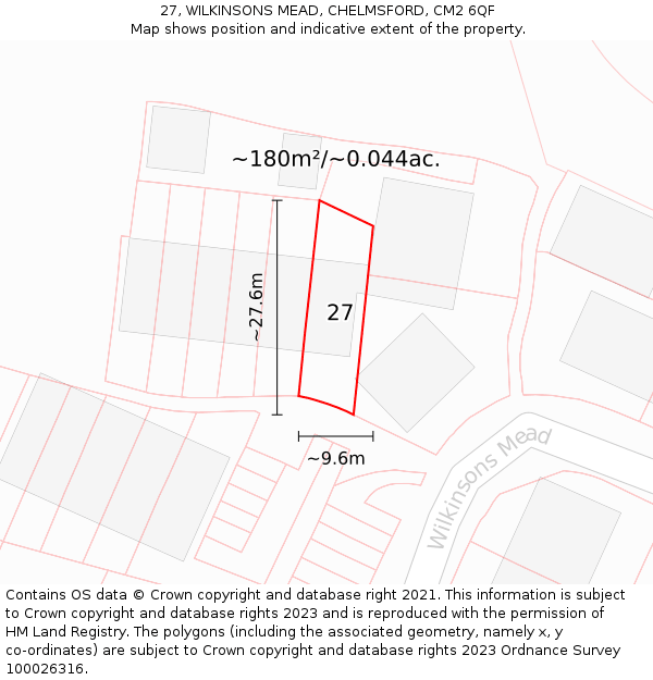 27, WILKINSONS MEAD, CHELMSFORD, CM2 6QF: Plot and title map