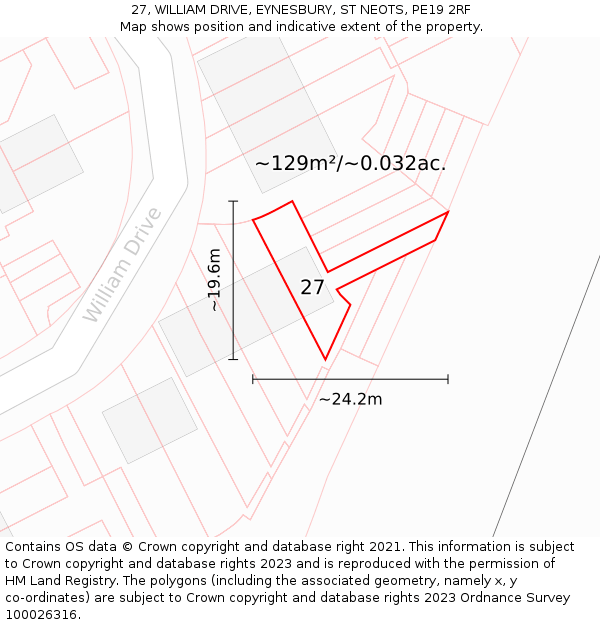 27, WILLIAM DRIVE, EYNESBURY, ST NEOTS, PE19 2RF: Plot and title map