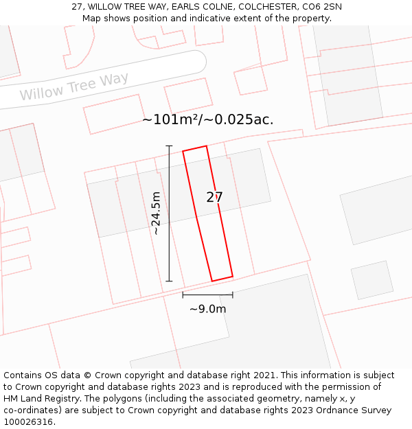 27, WILLOW TREE WAY, EARLS COLNE, COLCHESTER, CO6 2SN: Plot and title map
