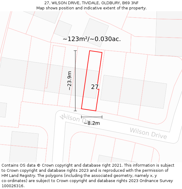 27, WILSON DRIVE, TIVIDALE, OLDBURY, B69 3NF: Plot and title map