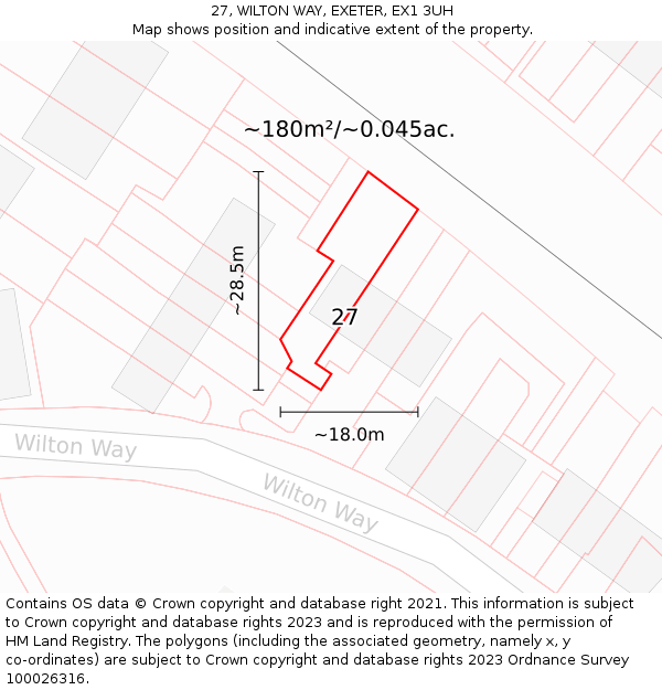 27, WILTON WAY, EXETER, EX1 3UH: Plot and title map