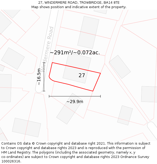 27, WINDERMERE ROAD, TROWBRIDGE, BA14 8TE: Plot and title map