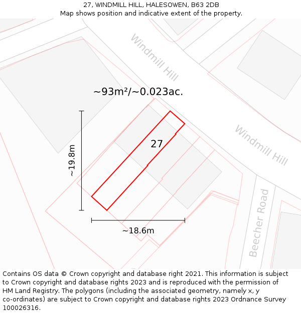 27, WINDMILL HILL, HALESOWEN, B63 2DB: Plot and title map