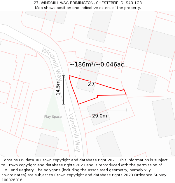 27, WINDMILL WAY, BRIMINGTON, CHESTERFIELD, S43 1GR: Plot and title map