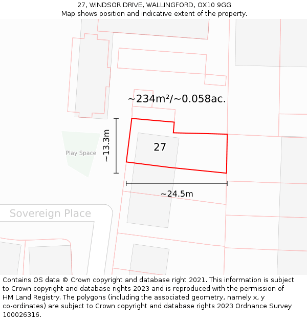 27, WINDSOR DRIVE, WALLINGFORD, OX10 9GG: Plot and title map