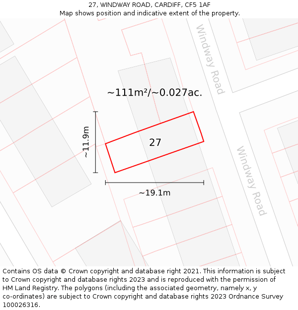 27, WINDWAY ROAD, CARDIFF, CF5 1AF: Plot and title map
