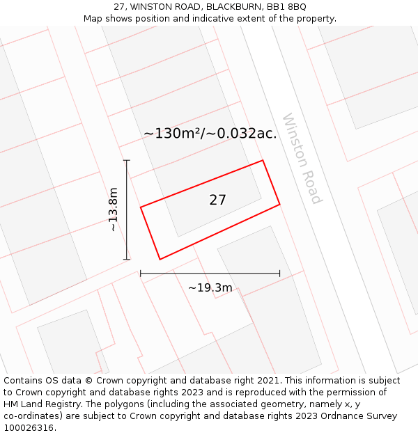 27, WINSTON ROAD, BLACKBURN, BB1 8BQ: Plot and title map
