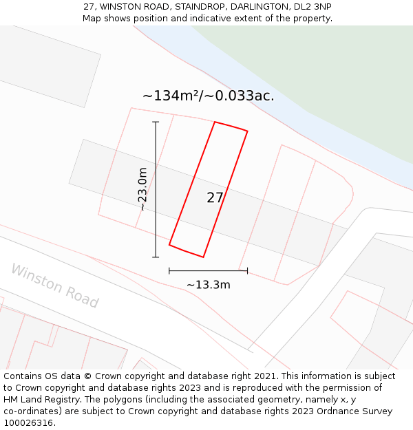 27, WINSTON ROAD, STAINDROP, DARLINGTON, DL2 3NP: Plot and title map