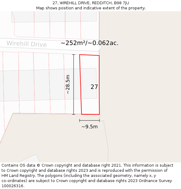 27, WIREHILL DRIVE, REDDITCH, B98 7JU: Plot and title map