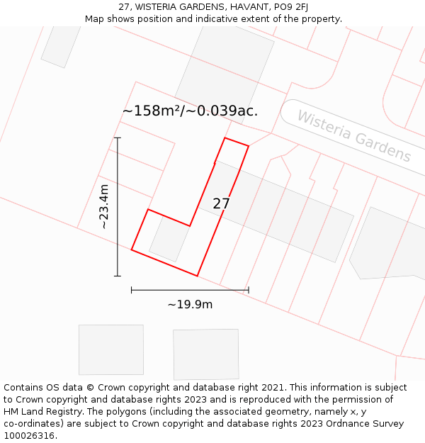 27, WISTERIA GARDENS, HAVANT, PO9 2FJ: Plot and title map