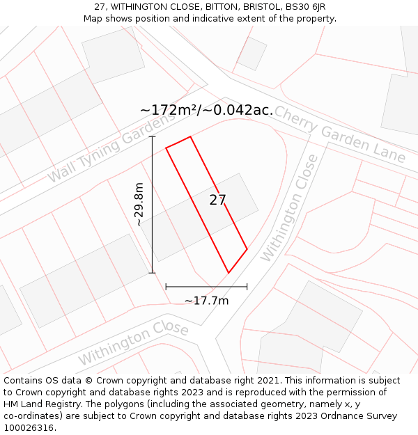 27, WITHINGTON CLOSE, BITTON, BRISTOL, BS30 6JR: Plot and title map
