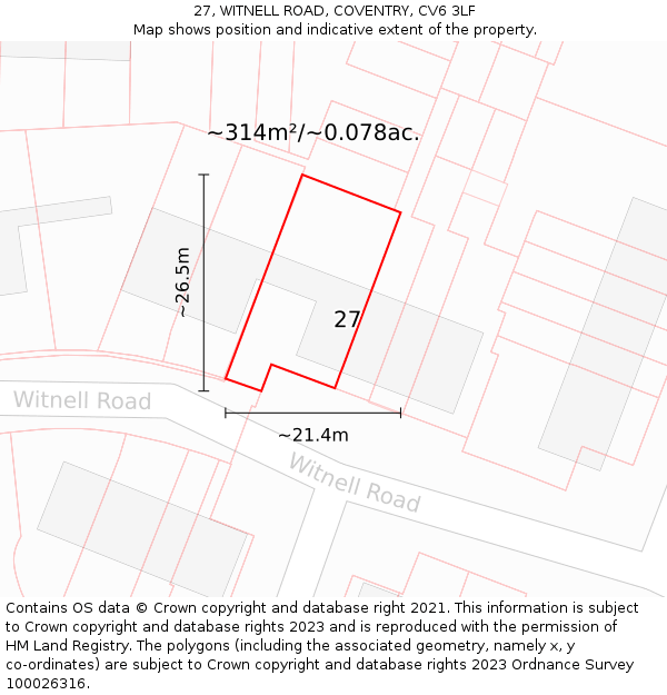 27, WITNELL ROAD, COVENTRY, CV6 3LF: Plot and title map