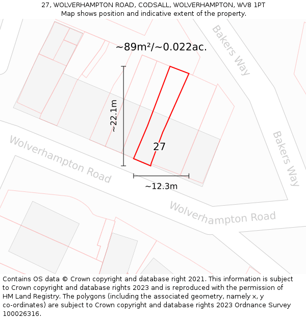27, WOLVERHAMPTON ROAD, CODSALL, WOLVERHAMPTON, WV8 1PT: Plot and title map