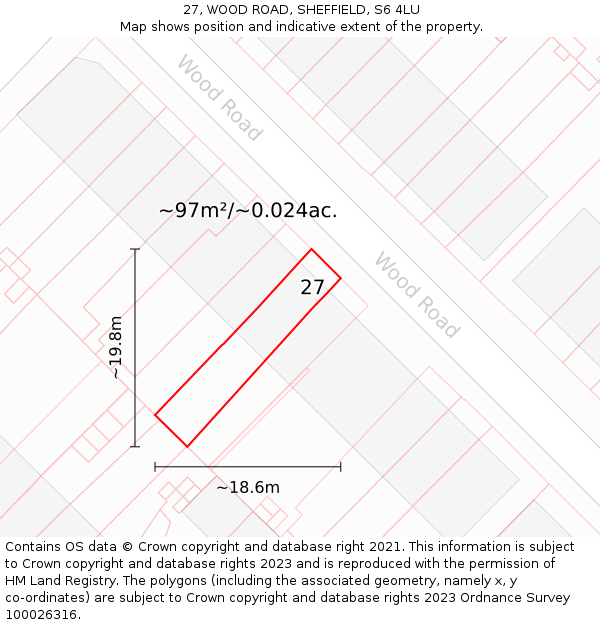 27, WOOD ROAD, SHEFFIELD, S6 4LU: Plot and title map