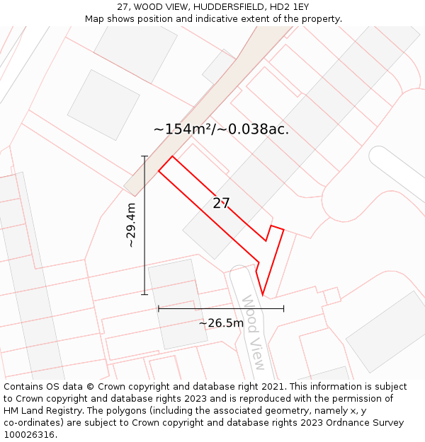 27, WOOD VIEW, HUDDERSFIELD, HD2 1EY: Plot and title map