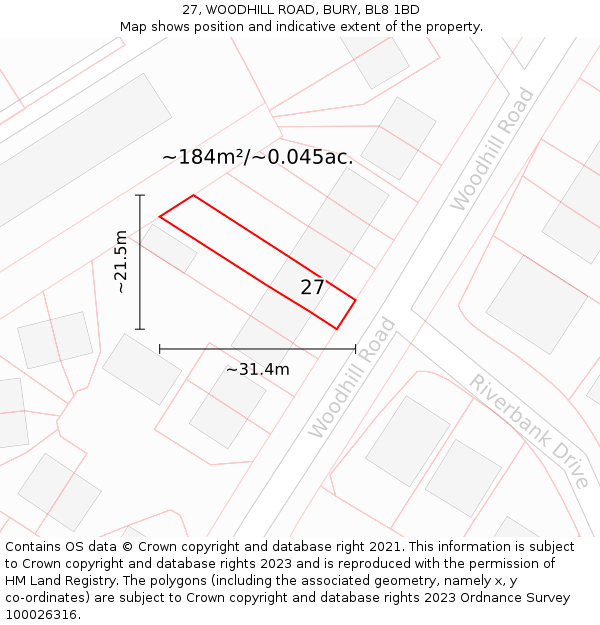 27, WOODHILL ROAD, BURY, BL8 1BD: Plot and title map