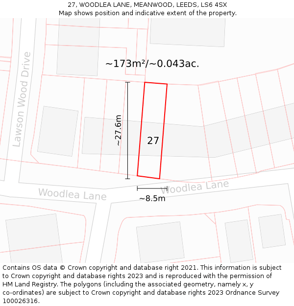 27, WOODLEA LANE, MEANWOOD, LEEDS, LS6 4SX: Plot and title map
