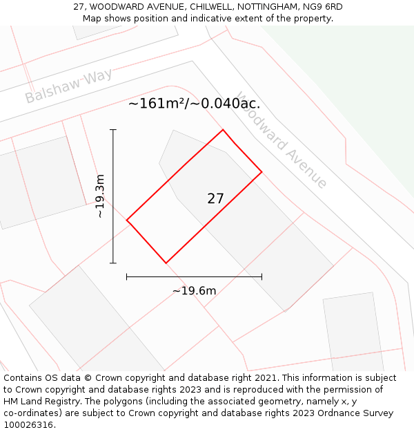 27, WOODWARD AVENUE, CHILWELL, NOTTINGHAM, NG9 6RD: Plot and title map