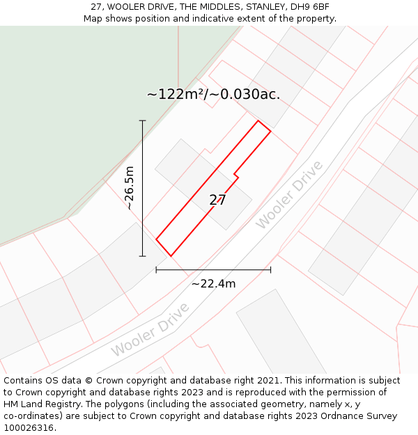 27, WOOLER DRIVE, THE MIDDLES, STANLEY, DH9 6BF: Plot and title map
