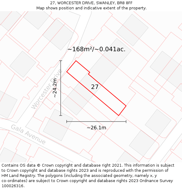 27, WORCESTER DRIVE, SWANLEY, BR8 8FF: Plot and title map